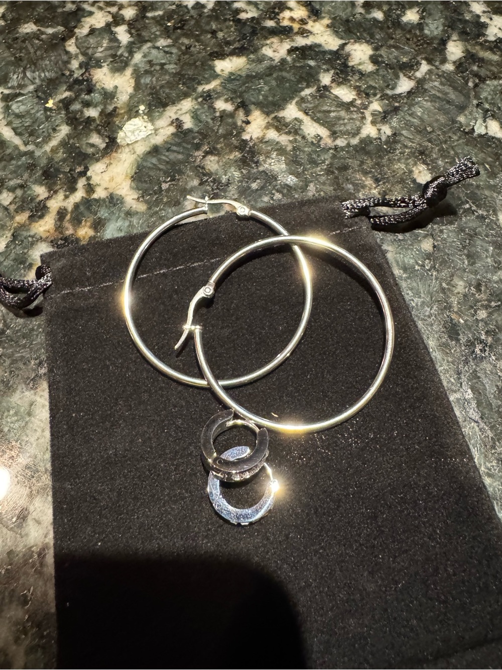 2 pairs Classic Silver Hoop Earrings